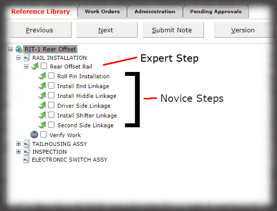 example screenshot of skill based work instructions from sequence software