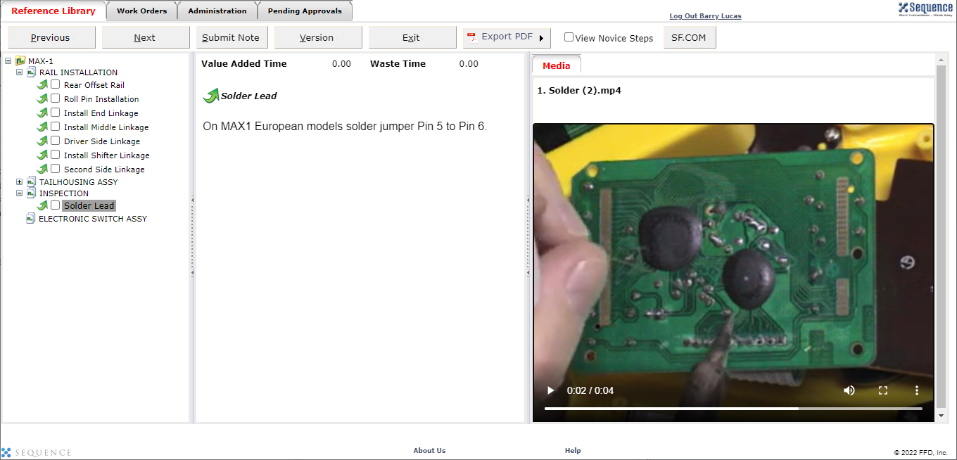 screen shot of websequence digital work instructions software