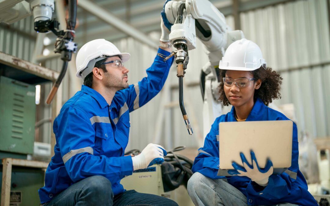 a female engineer training a male engineer using visual work instructions with the TWI framework